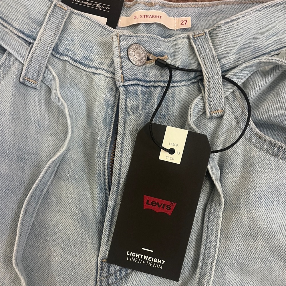 NWT Levi's XL Baggy Straight Jeans Light Wash Blue Size 27x31 Tie Waist Y2K - Picture 6 of 12